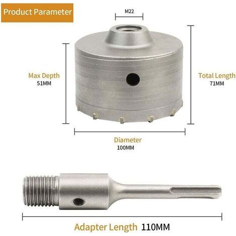 Scie à Cloche Trépan Béton avec Adaptateur SDS Plus 110 mm, Pour Brique Béton Ciment Pierre (100mm+110mm SDS Plus Adaptateur) (1/3)