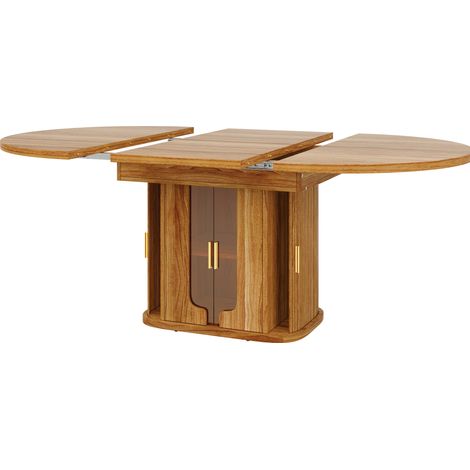 Tavolo da pranzo rotondo estensibile ovale 118-158 cm in MDF colore noce (1/5)