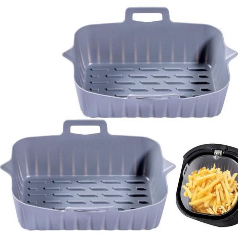 2 bandejas de silicona para freidora de aire, Sin BPA, Alternativa al papel de hornear, Papel hornear silicona freidora aire, 22x16x6 cm, Negro (1/5)