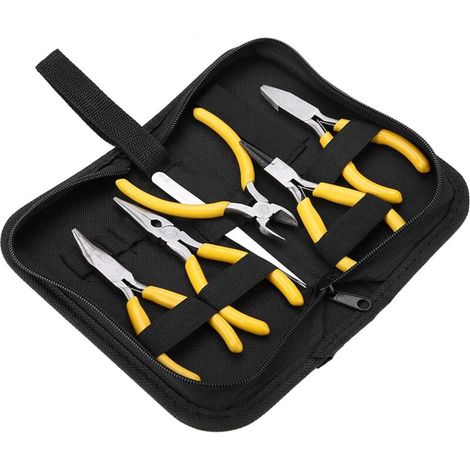 Ensemble de pinces à bijoutier 5pcs, kit d'outils pince bijoux professionnel avec perles pliées arrondies fabriquant des bricolage - (1/5)