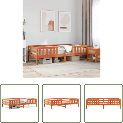 vidaXL Lit bois pin massif -  Cadre de lit sans matelas cire marron 80x200 cm bois pin massif (1/5)