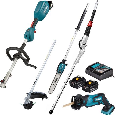 MAKITA Pack Outil Multifonctions 18V DUX18 + Coupe-herbe + Perche élagueuse + Taille-haies + Scie sabre + 2 batt 3Ah