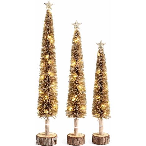 Alberi di Natale decorativi con glitter, puntale a stella e luci LED, Grande: Ø 10,5 cm x 70 H