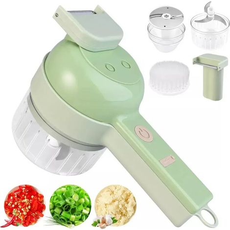Affettatrice elettrica 4 in 1 per verdure – Mini robot da cucina pratico, affettatrice elettrica per verdure, affettatrice manuale per aglio, affettatrice per cipolle, affettatrice per verdure - Crezu