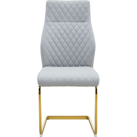 2 sedie da pranzo grigio chiaro con design a rombi, schienale alto e struttura metallica dorata (1/5)