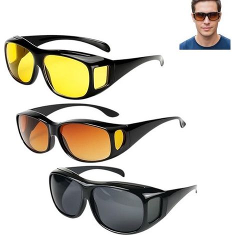 3-teilig,Nachtsicht-Fahrbrille,Auto-Nachtsichtbrille,Schwarz/Gelb,Für Damen und Herren,Geeignet zum Autofahren und Radfahren bei Dunkelheit (1/5)