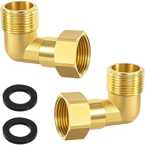 Raccord Mobile en Laiton, 2 Pièces Coudé 90° 3/4 » FF/FF Raccord en Laiton, DN20 90 Degrés Coudé pour Installations D'eau et Systèmes de Chauffage Central (1/5)