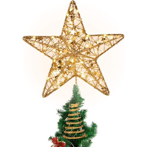 Étoile de Sapin de Noël à LED Scintillante fonctionnant à Piles Décoration de Noël Doré 31 cm, Etoile Sapin Noël Pentagramme Decoration (1/5)