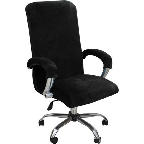 Copertura per sedia da ufficio in peluche velluto – Taglia XL – Tessuto elastico lavabile – Protezione elegante per poltrona girevole nera (1/5)