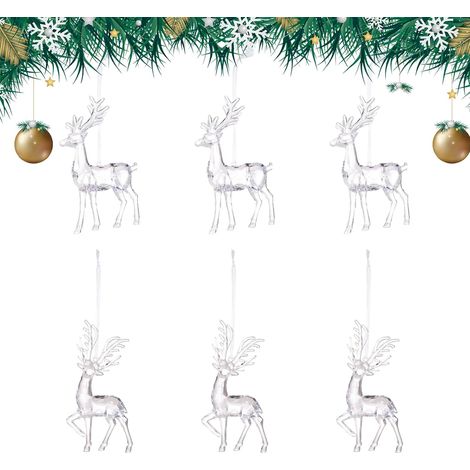 Décorations De Noël,6 Pièces Acrylique Élan Transparent - Ornements De Sapin pour Les Fêtes d'hiver - pour Décoration De Maison Intérieur Extérieur Mur Fenêtre Porte Plafond Salon (1/5)