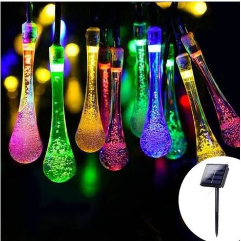 6 m lange, mehrfarbige LED-Lichterkette in Tropfenform mit Solarbetrieb, 8 Lichtmodi, wasserdicht für den Außenbereich (1/5)