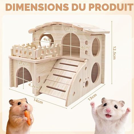 Hamster House,Wooden Underground Hideout,Wooden Construction Kit  Hamster House with Slide and Ladder, Corner House for Rodents and Small Animals 14 x 13 x 12.5 cm (1/3)