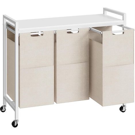 Wäschekorb 3 Fächer Wäschesammler Rollen Weiß 119L(3 Fächer) (1/5)