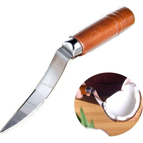 Râpe à noix de coco en acier inoxydable avec manche en bois durable, ouvre-noix de coco pour cuisine et maison, outil de grattage