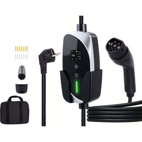 Mophorn Cargador para Vehículo Eléctrico Tipo 2 Monofásico 3,6 kW 16 A, Estación de Carga de Pared con Cable de 6 m, Punto de Carga con Enchufe Schuko, Pantalla LCD y Caja de Control IP66 (1/5)