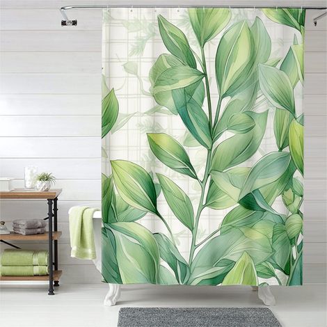Rideau de douche végétation exotique, œillets plastique, anti-moisissure (1/5)