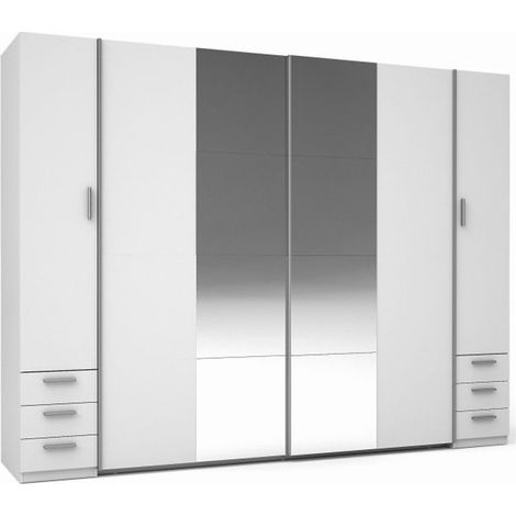 Schrank mit 4 Türen, Spiegel und 6 Schubladen – STAR – Weiß – L264 cm