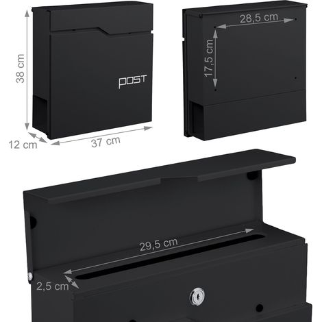 Buzón de pared moderno práctico 38 x 37 x 12 cm con revistero de metal negro 130017439 (1/3)