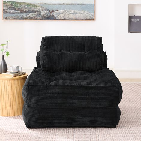 Fauteuil Lounge 2-en-1 en Velours Côtelé Noir – Canapé Pliant Confortable avec Dossier Ajustable, Lit d'Appoint Polyvalent pour Salon et Chambre