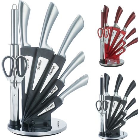 8-teiliges Profi Messer-Set Messerblock sehr hochwertiges Selbstschärfen Messer Küchenmesser Set Kochmesser Edelstahl in Rot (1/4)