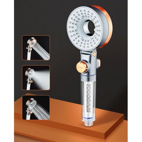 Wassersparender Duschkopf mit 3 Strahlarten, Handbrause mit Druckerhöhung und Antikalkfilter, Regenduschkopf, wassersparender Duschkopf mit Funktion (1/4)