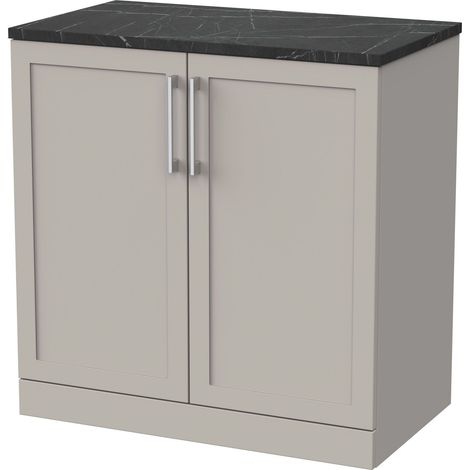 Stonnall Traditional Floor Standing 2 Door Vanity Unit with Black Pietra Marble Laminate Worktop, 800mm, Pebble Grey