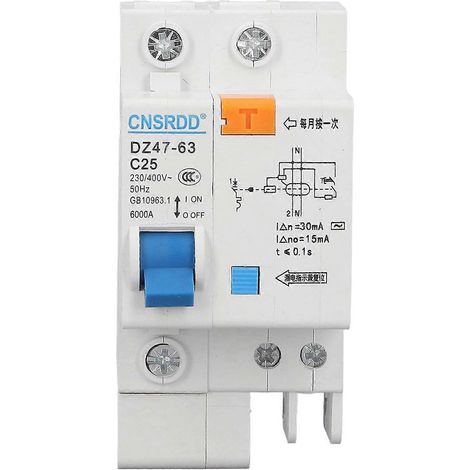 Disjoncteur 1P+N 25A CA avec dispositif différentiel résiduel 230V 400V DZ47LE-63 C25