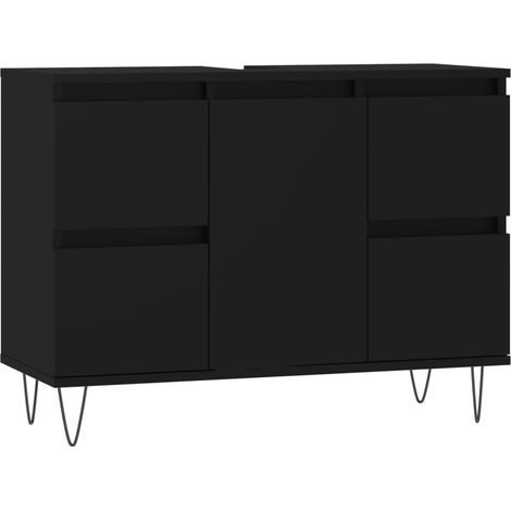 Armoire de salle de bain noir 80x33x60 bois d'ingénierie (1/5)
