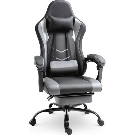 Fauteuil gaming ergonomique noir avec appui-tête, coussin lombaire et repose-pieds, hauteur réglable, charge max 125 kg (1/5)