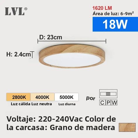 (Finition bois multicolore 18W) Plafonnier LED moderne avec motif de grain de bois doré (1/5)