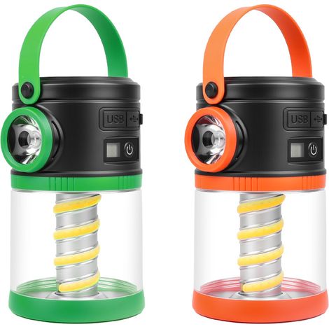 Lanterne Camping LED Rechargeable USB Solaire COB Lampe Torche Urgence Panne Electricité Extérieur Randonnée Verte 2 Pack (1/4)