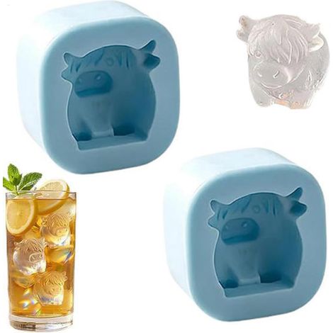 de 2 bacs à glaçons 3D avec vache des Highlands, mini moules en (1/5)