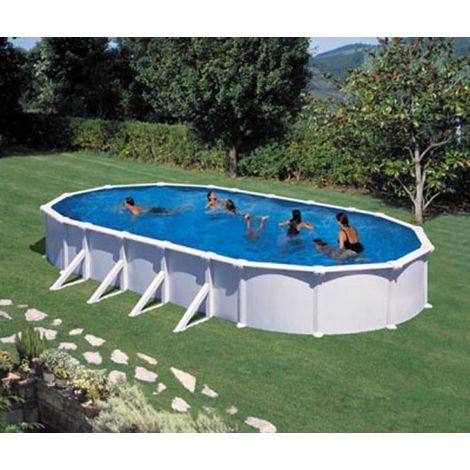 GRE – Piscine tubulaire hors-sol ovale 915x470x132 – Paroi en tôle d'acier galvanisé – Échelle de sécurité incluse – Filtre à sable 5 voies (1/5)