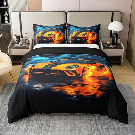 Coton Parure de Lit Housse de Couette 220x240 Orange Couvre Lit Jeu Literie Moderne Décor Chambre Noir Bleu (1/5)