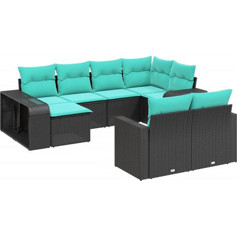 10-teiliges Gartensofa-Set mit Kissen, schwarzes Polyrattan vidaXL (1/5)