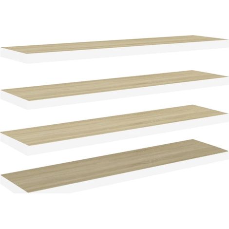 vidaXL Scaffali a Parete 4 pz Rovere e Bianco 90x23,5x3,8 cm in MDF