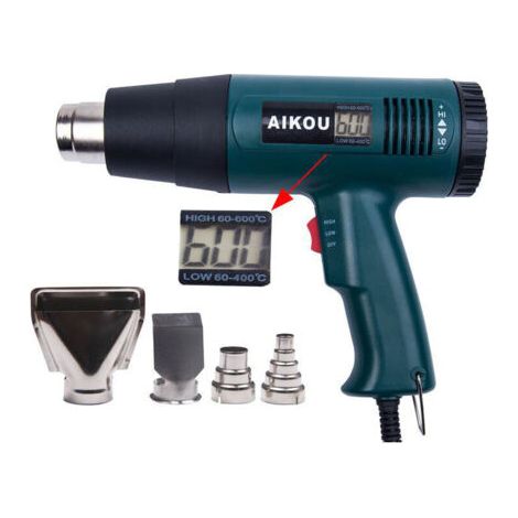 Decapeur Thermique , Pistolet Air Chaud 1800W Affichage Numerique LCD Temperature 60 a 600 degres Celsius Chauffage Rapide , Debit d'air 300 a 550L / Min + 4 Buses