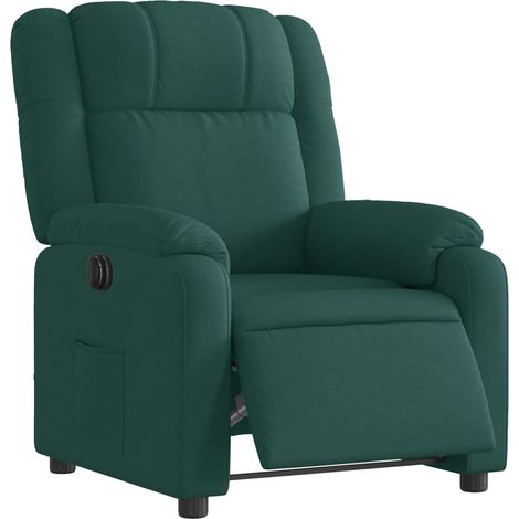 Poltrona relax porta TV con comodissima funzione reclinabile elettrica in tessuto verde scuro DEC028595