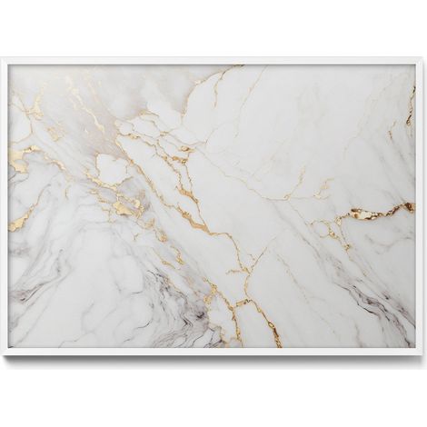 Tableau Magnétique en Métal Tableau pour Magnet - Motif Pierre marbrée élégante - Minimaliste - Cadre Blanc - 100x70 cm - Plaque Magnétique