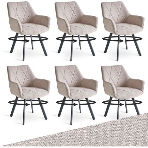Wokaka Juego de 6 sillas de comedor giratorias 360° – cocina, salón – con reposabrazos – lino – patas de metal – beige