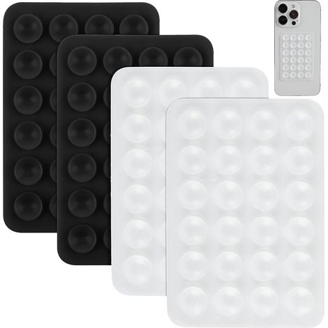 Lot de 4 Supports de téléphone à Ventouse en Silicone, Support de téléphone antidérapant avec Dos adhésif, Support de Miroir pour Selfies et vidéos Tiktok, Compatible(Blanc, Noir) (1/5)