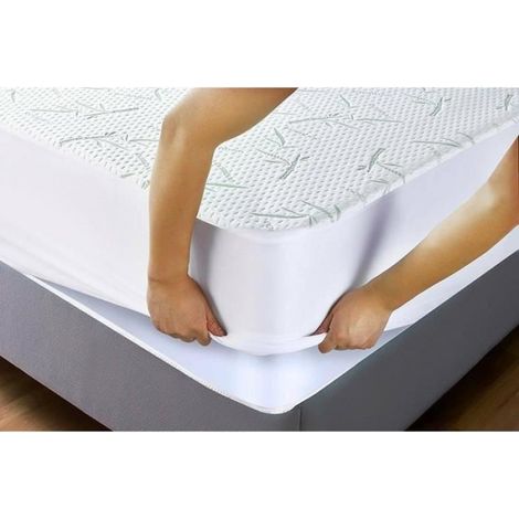 Protège-matelas imperméable en fibre de bambou - housse de drap-housse - protège-matelas - 100 cm x 200 cm x 30 cm (1/2)
