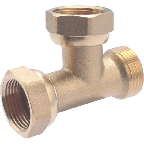 – Té en laiton à visser 3/4 – Raccord mâle-femelle écrou libre – Résiste à 10 bar – Pour circuits d'eau potable et chauffage (1/4)