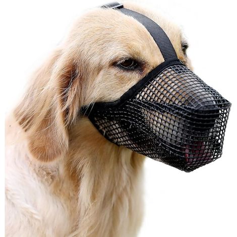 Dog Muzzle Soft Nylon Muzzle - Adjustable Breathable Mesh, Dog Mask, Anti-Bite, Anti-Barking and Licking Sleeve - Mouth (Black, L) MUMU