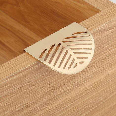 4 poignées de meuble en forme de feuille (S) en or, laiton, poignées en cuivre pour portes et tiroirs de cuisine (1/3)