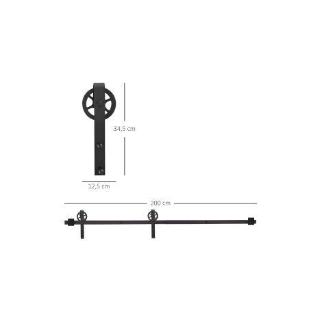 Système de porte coulissante noir en acier 200 cm avec rails, roulettes, butées, guide au sol et vis pour salon, chambre et bureau (1/5)