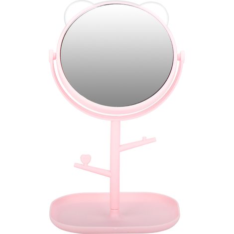 Miroir de maquillage rotatif élégant avec plateau blanc pour salle de bain et bureau (1/5)