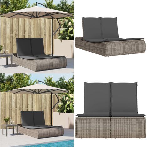 Doppel-Sonnenliege mit Kissen Grau Poly Rattan - Doppelsonneliege - Gartenliege - Liege - Outdoor Liege - Relaxliege - Home & Living (1/5)