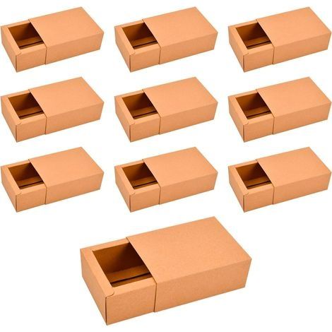 Boîtes Cadeaux en Carton avec Couvercles, 10 Boîtes Pliables pour Cadeaux, Emballage Colis Petit, Boîtes à Tiroirs en Papier Kraft pour Chocolat Biscuits Bonbon Mariage Fête de Noël, 1 (1/5)