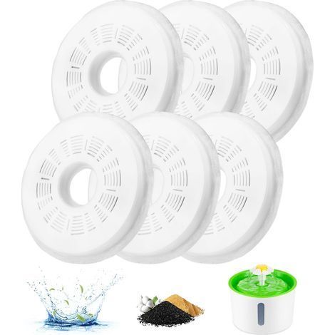 Filtre Fontaine Eau Chat Chien,Pack de 6 Filtres Fontaine à Eau Remplacement,Cat Filtres de Rechange avec la Résine et Charbon Actif,Filtre de Chien/Chat pour 3L Distributeur d'eau Animaux (1/4)